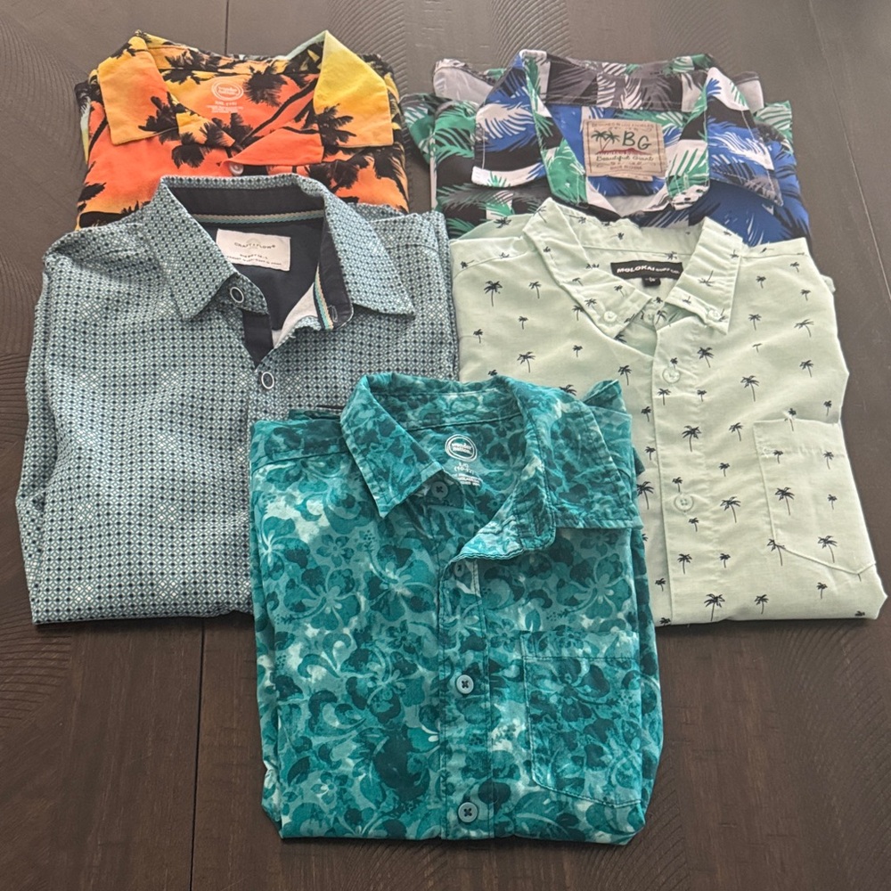 Set of 5 Assorted Boy’s Collared Short Sleeve Button Down Shirts